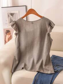 CosyJoli Blusa sin mangas de efecto vaquero con cuello asimétrico, para tallas grandes, de verano