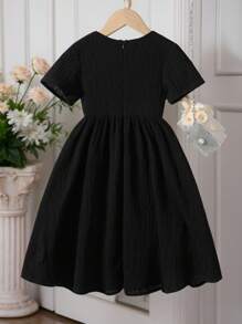 Young Girls' Casual Simple Style Short Sleeve Dress, Daily Wear