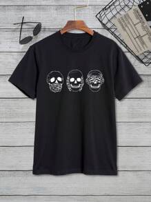 Manfinity Dauomo Hombres Camiseta estampado de cráneo - Negro - Ver 1