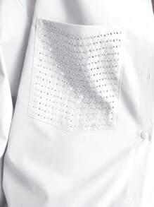 Maija New 2025 Autumn Urban Chic Elegant Holiday Party Vintage Daily Casual Women's Chestnut Rhinestone Embellishment Shirt, Suitable For Casual, Romantic Vacation, Outings, Gatherings, Weddings, Guests, Old Money Style, Valentine's Day, Music Festivals, Graduation, Business Casual - White - View 8