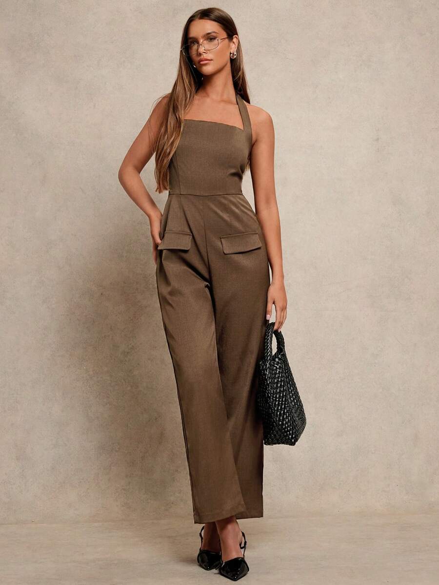 Glamine 女士挂脖式休闲连身裤 - 咖啡棕 - 查看 1