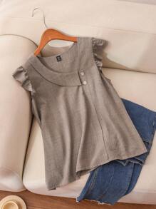 CosyJoli Blusa sin mangas de efecto vaquero con cuello asimétrico, para tallas grandes, de verano