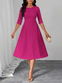 SHEIN Lady 春夏秋冬优雅办公室聚会新年女士连衣裙 - 玫紅色 - 查看 6