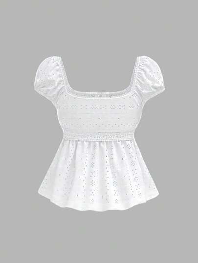 SHEIN MOD 胸部收褶、腰部提花白色 T 恤