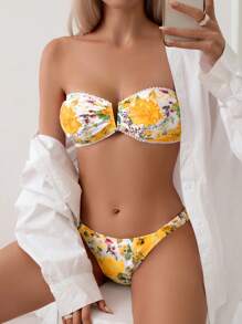 Swim Vcay Costume da bagno a due pezzi floreale con volant per donna, abbigliamento da spiaggia adatto per vacanze e nuoto