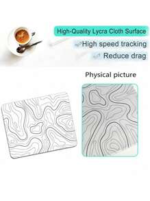 白色和黑色地形图鼠标垫桌垫 - 鼠标垫大号游戏鼠标垫笔记本电脑键盘垫缝合边缘防滑橡胶底座