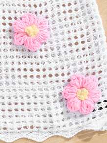 SHEIN Swim Women 2 Pieces Set: Solid White Crochet Hollow-Out Tank Top And Skirt For Summer Beach Vacation - White - View 4