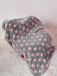 PETSIN 1pc Gray Base Pink Star Print Cute Pattern Pet Blanket, Warm For Dogs And Cats