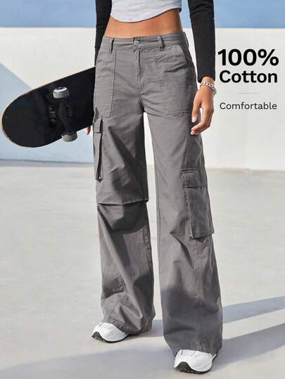Muchica Summer Outfits Flap Pocket Cargo Pants