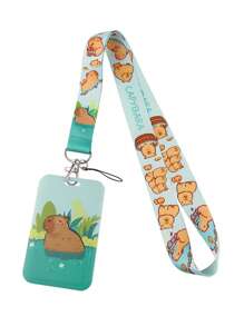 1pc Cute Guinea Pig Lanyard Card Holder, Keychain Accessory With Hard Shell For Campus Card And Id Card - Multicolor - View 7