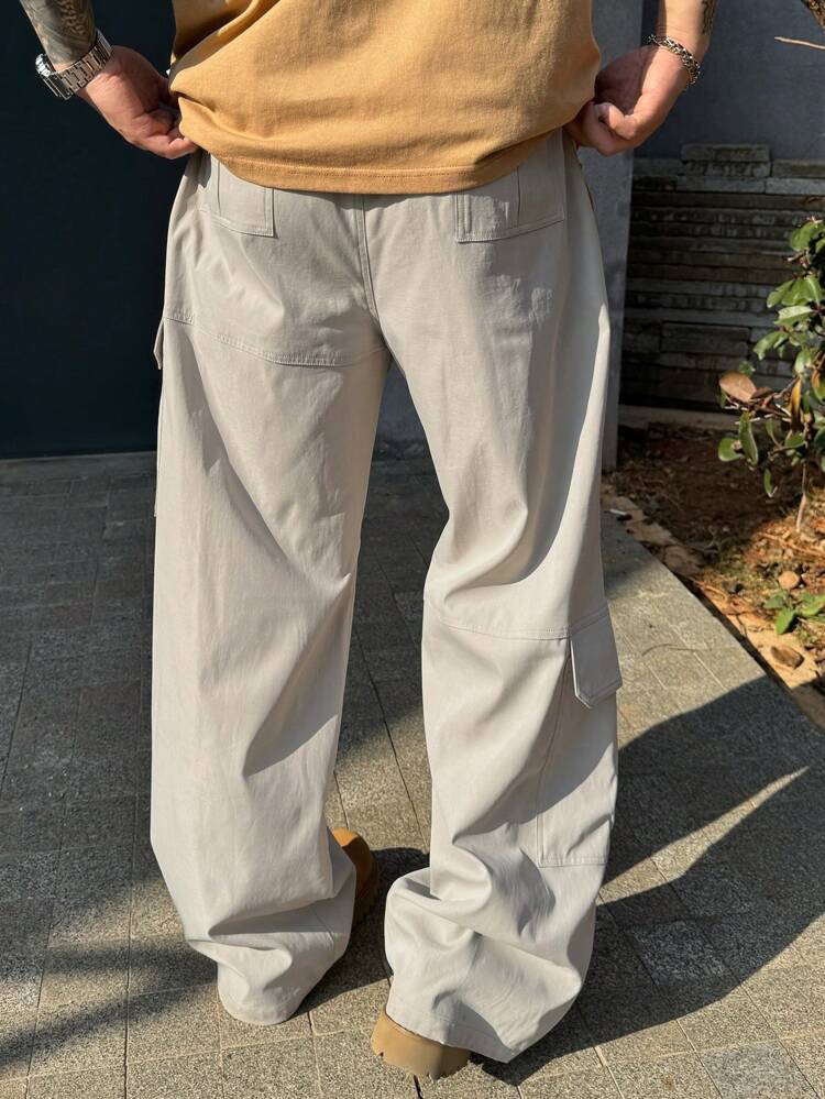 Men's Solid Grey Casual Cargo Pants, Spring/Summer