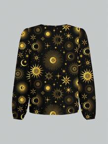 Glamance Whitebread 女士黑色衬衫长袖缺口休闲纯色、银河、全印花、植物夏季女装夏季上衣外出 - 黑色 - 查看 5