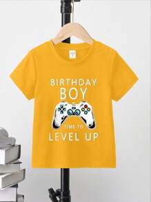 Toddler Boys "Birthday Boy Time To Level Up" Print Casual Round Neck Short Sleeve T-Shirt - Yellow - View 2