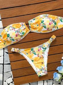 Swim Vcay Costume da bagno a due pezzi floreale con volant per donna, abbigliamento da spiaggia adatto per vacanze e nuoto