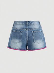 SHEIN MOD Shorts vaqueros de verano informales para mujer con recorte a color block - Azul - Ver 2