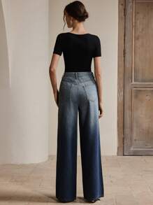Anewsta Quần jeans ống đứng màu xanh gradient đính đá lấp lánh, thời trang và thanh lịch, phù hợp cho các bữa tiệc và ngày Valentine. - Màu xanh lam - Xem 2