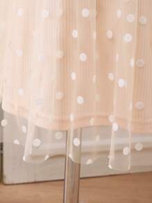 Young Girl Patchwork Polka Dot Mesh Long Sleeve Square Neck Dress,Blush Pink,Autumn,Fairy,Formal,Party,Suitable For Parent-Child Activities,Soft Dress - Apricot - View 4