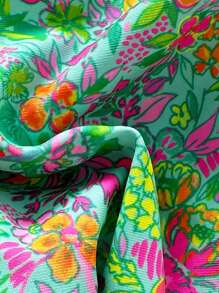 Swim Mod 女士海滩夏季服装 - 2 件套：随机印花细肩带金色比基尼上衣和高腰泳裤，假日度假比基尼泳装 - 彩色 - 查看 3