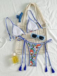 Swim Mod 2 件套彩色印花性感吊带三角比基尼泳装比基尼套装女士夏季海滩度假 - 彩色 - 查看 3