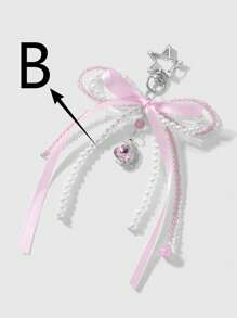 ROMWE Kawaii 1 件甜美优雅时尚手工串珠白色仿珍珠水晶水钻蝴蝶结星月心形吊坠钥匙扣，适合女孩/女士日常佩戴、节日礼物 - 粉色 - 查看 7