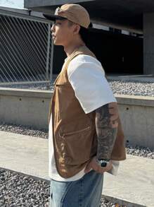 DAZY Summer Solid Color Khaki Men's Outdoor Work Top - Brown - View 6