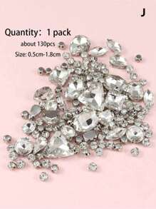 1 Pack Of 130pcs Mixed Shape Sewing Glass Rhinestones With Metal Claws, Suitable For Jewelry, Clothes, Garments, Shoes, Dresses, Apparels (Silver Base) - Multicolor - View 3