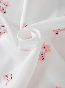 Set de 2 piezas con blusa de manga corta con estampado de oso de peluche blanco y falda pleateada rosa para niñas, estilo coreano para primavera/verano