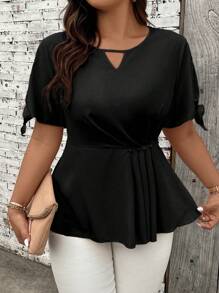 Celure Plus Size Women's Solid Color Simple Daily Summer Shirt Peplum Top