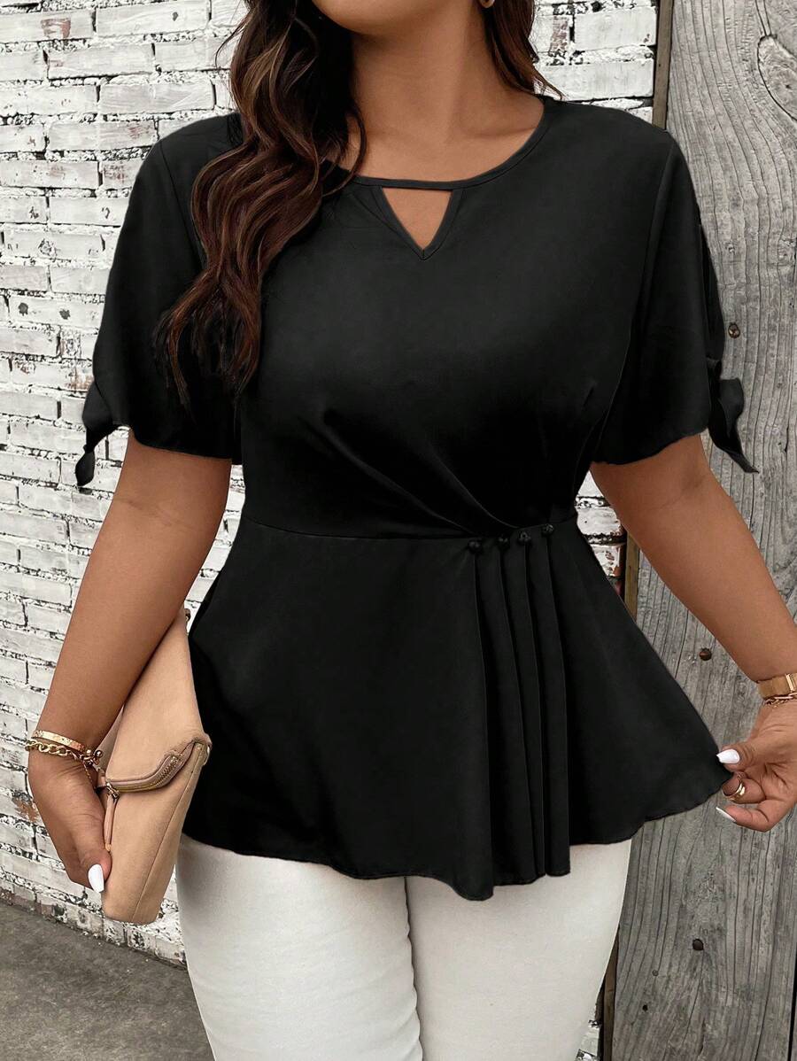 Celure Plus Size Women's Solid Color Simple Daily Summer Shirt Peplum Top