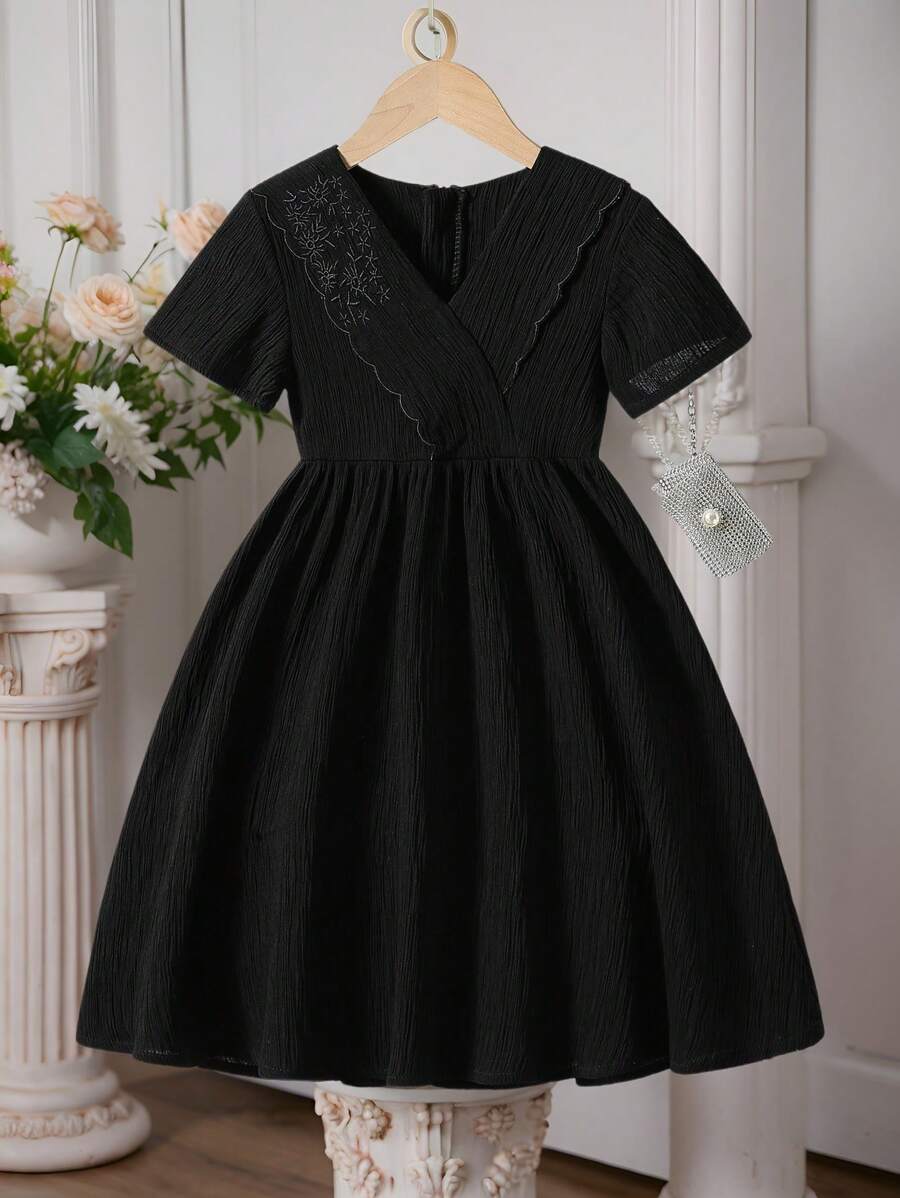 Young Girls' Casual Simple Style Short Sleeve Dress, Daily Wear