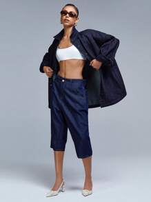 Athîral 女士休闲破洞宽松七分牛仔裤 - 寶藍色 - 查看 3