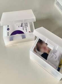 SHEIN 1 pieza Caja de almacenamiento esmerilada, organizador de papelería transparente, apto para fundas de tarjetas y postales, soporte de escritorio de vuelta a la escuela