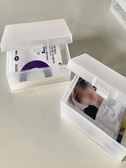 1pc Frosted Storage Box, Transparent Stationery Organizer, Fit For Card Sleeves&Postcards, Desk Holder Back To School