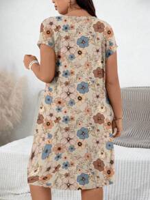 EMERY ROSE 休闲简约全印花大码圆领连衣裙