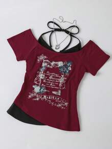 INAWLY Women Slogan Print Sleeveless Casual Fashion T-Shirt