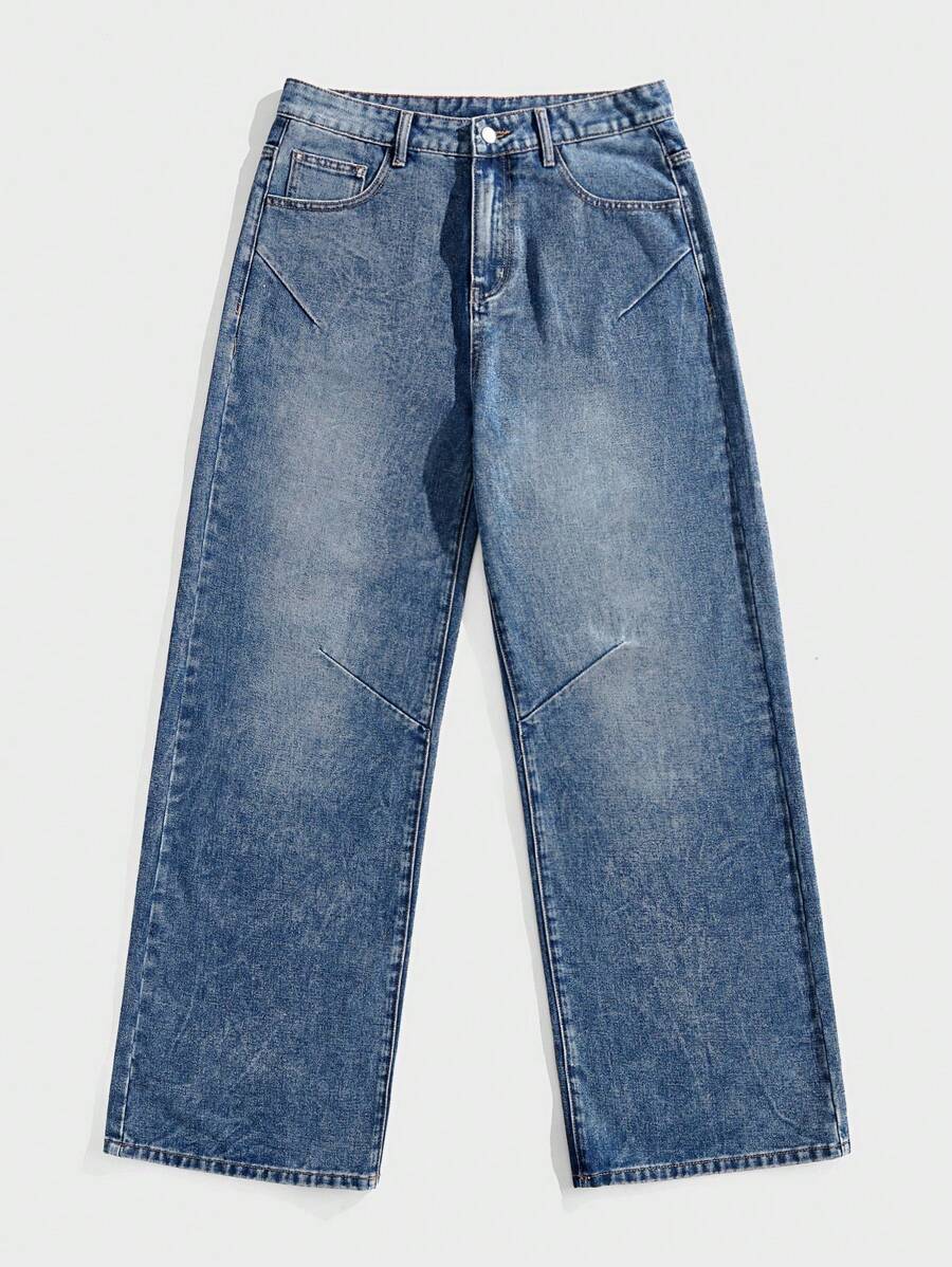 Forever 21 Quần Jeans Baggy Viền Rộng Cho Nam Màu Đen Đơn Giản Thời Trang Thường Ngày - Xanh đậm - Xem 1