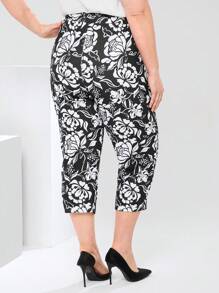 EMERY ROSE Plus Size All-Over Flower Print Casual  Elegant Pants, Summer Clothes Spring Outfits For Women Mature Elegant Woman