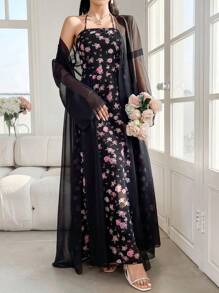 Modelyn 2 件套女式喇叭袖连衣裙夹克套装