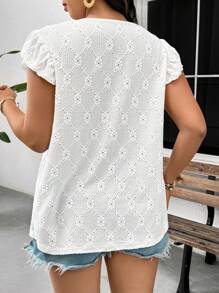 SHEIN Frenchy Camiseta de manga corta con patchwork de encaje, ideal para el ocio y las vacaciones, talla grande - Blanco - Ver 2