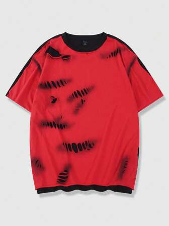 Herren Vintage-Look zufälliges Muster gewaschenes Lässig T-Shirt, stylisch und geeignet für den Sommer