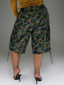 MUSERA Plus Size Camo Cuffed Tie Cargo Trousers For Everyday, Street Style, Streetwear, Y2K, 2000'S Style - Multicolor - View 3