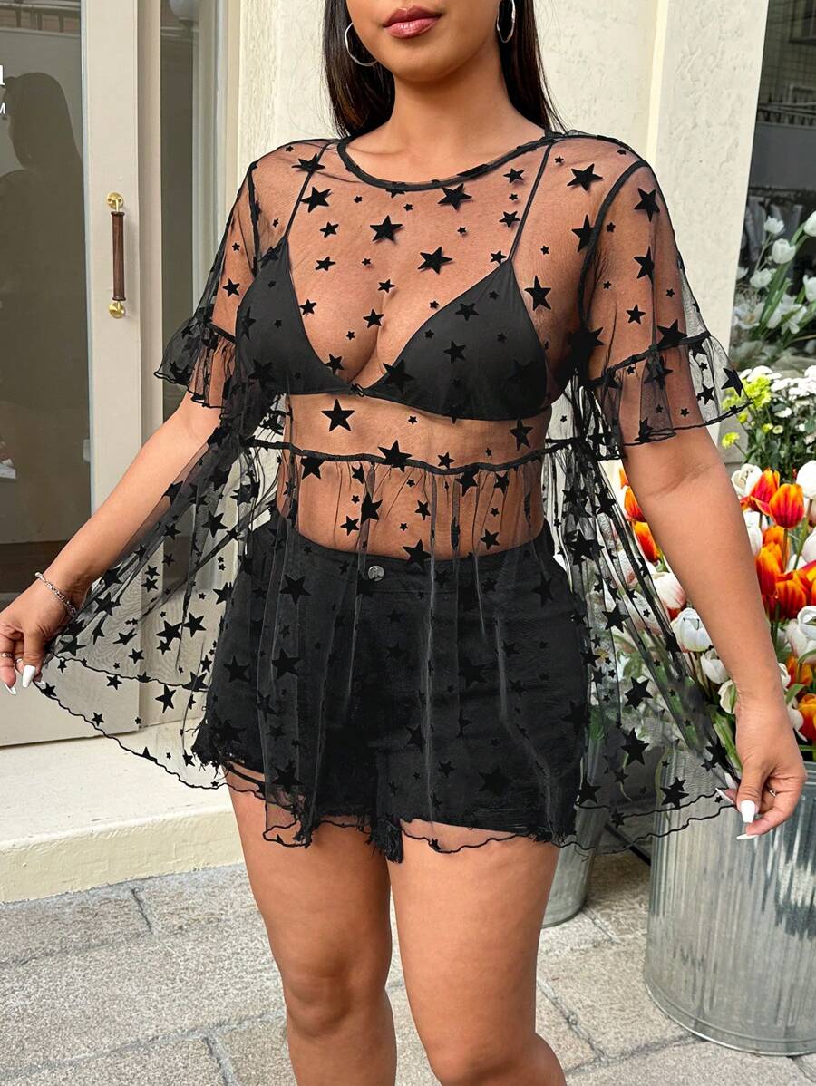 SHEIN EZwear Bluzka typu pullover z nadrukiem w gwiazdki w dużym rozmiarze