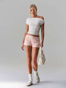 TRNVIE Low Waist Number Print Trim Casual Shorts, Versatile & Fashionable For Everyday
