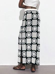 Maija Women's Floral Plaid Crochet Long Skirt, Beach Vacation Style Suitable For St. Patrick's Day, Spring Break, Easter, Music Festivals,Vacation Outfits