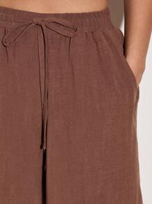 AiiRZ Wide Leg Linen Palazzo Pants Resort Wear Vacation Beach Loose Flowing Summer Trousers With Drawstring Waist Loungewear