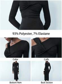 Maija Vestido entallado de Body con cuello asimétrico, mangas largas y tirantes retorcidos para mujer, vestido midi elegante y versátil para fiestas urbanas, propio para celebraciones de principios de primavera