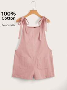 SHEIN EZwear 肩部打結補丁口袋背帶連體短褲 - 藕粉色 - 查看 5