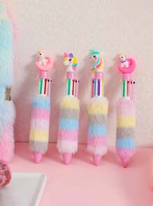 1 件 6 色儿童独角兽毛绒圆珠笔学生彩虹凝胶笔梦幻卡通女孩手写笔返校 - 彩色 - 查看 7