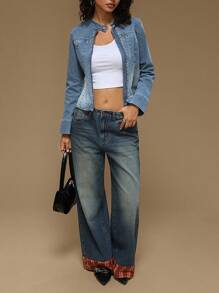 Forever 21 女式秋季长袖前拉链休闲牛仔夹克 - 淺色水洗藍 - 查看 7
