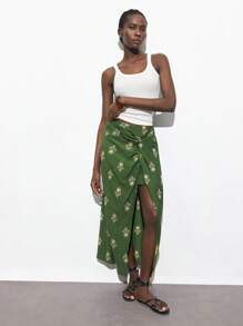 Maija Asymmetrical Print Twist Design Mid-Waist Women Skirt, Comfortable Casual Versatile For Autumn/Winter, Beach, Music Festival, Bohemian Style, Island Resort,Halloween,Fall Clothes For Women Beach Outfit For Women